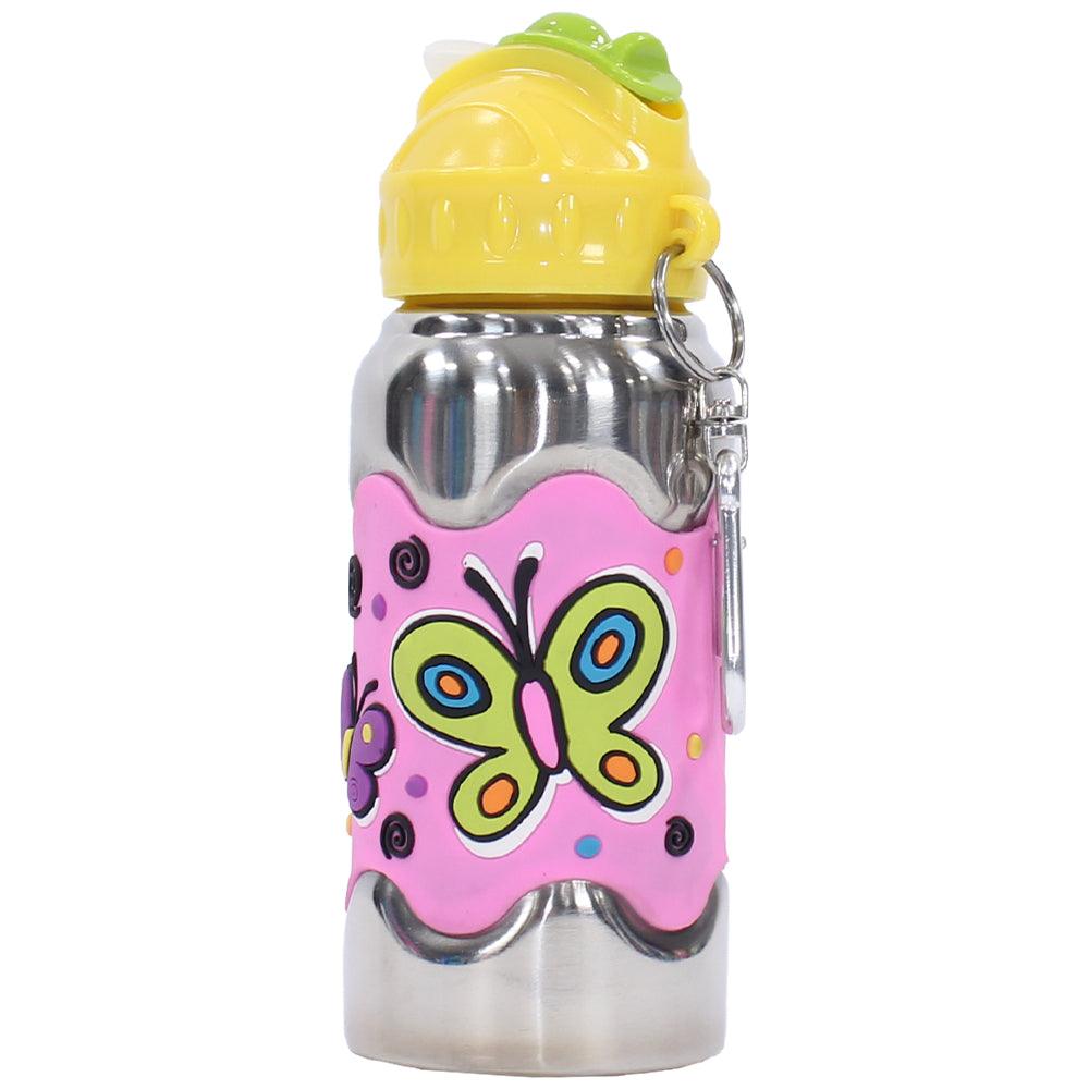 Stainless Steel Slide Out Straw Bottle 400ml (Butterflies)