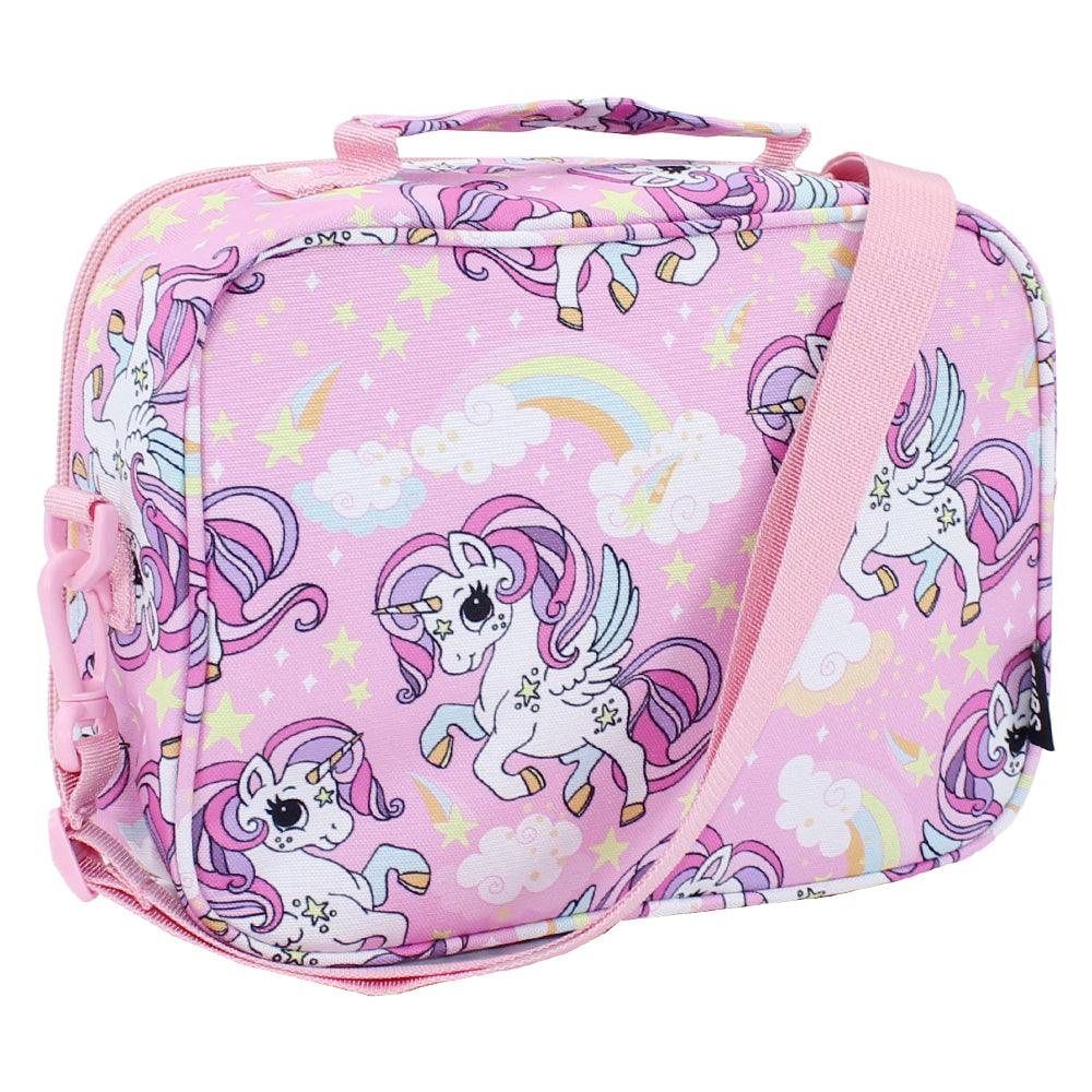 CUBS Baby Pink Unicorn & Rainbows CROSS BODY LUNCH BAG