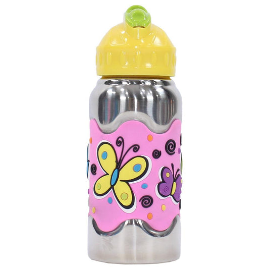 Stainless Steel Slide Out Straw Bottle 400ml (Butterflies)