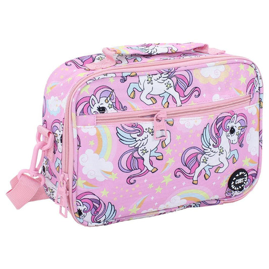 CUBS Baby Pink Unicorn & Rainbows CROSS BODY LUNCH BAG
