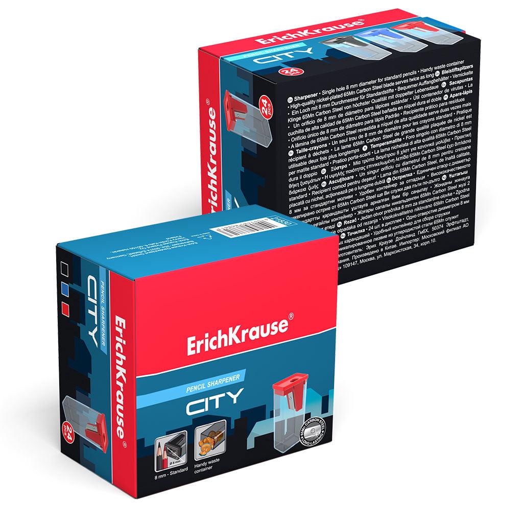 Plastic sharpener ErichKrause® City with container, color: assorted - Ourkids - Erich Krause